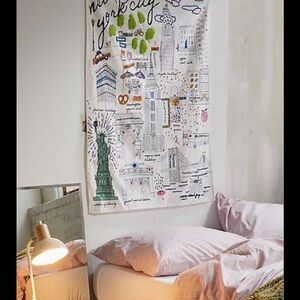 Urban Outfitters New York City Tapestry with Green and Blue Accents